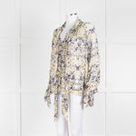 Pyrus Cream Purple Green Sheer Oversized Neck Tie Long Sleeve Top