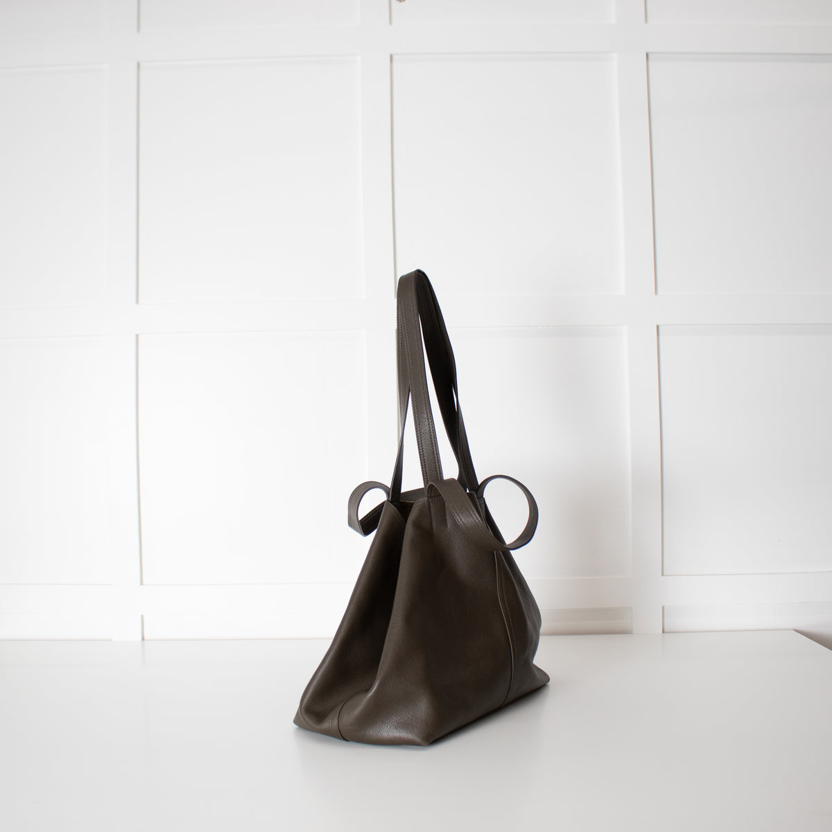 Ami Paris Khaki Green Midi Maxi Leather Tote Bag