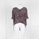 Pyrus Navy Peach Print Oversized Silk Sleeveless Top
