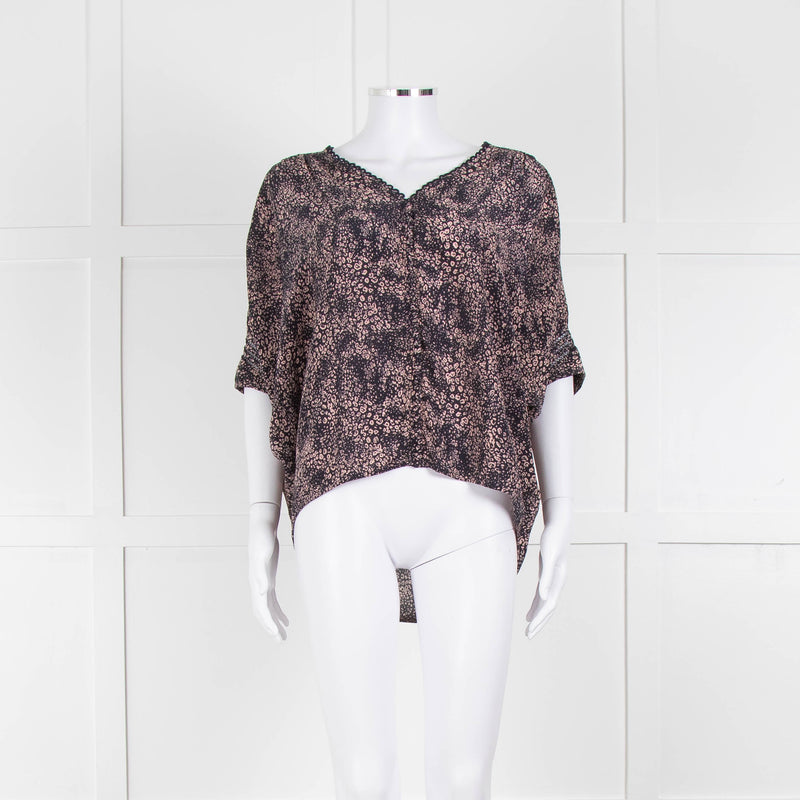 Pyrus Navy Peach Print Oversized Silk Sleeveless Top