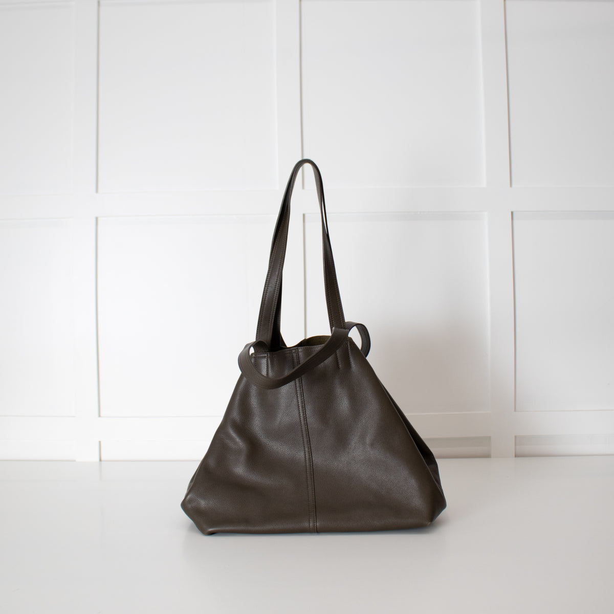 Ami Paris Khaki Green Midi Maxi Leather Tote Bag