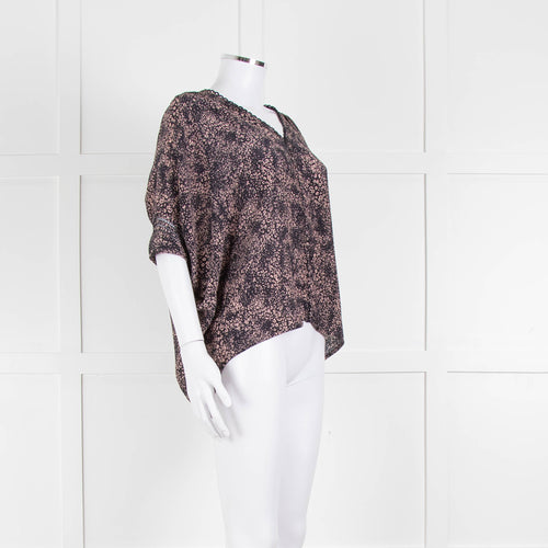Pyrus Navy Peach Print Oversized Silk Sleeveless Top
