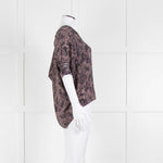 Pyrus Navy Peach Print Oversized Silk Sleeveless Top