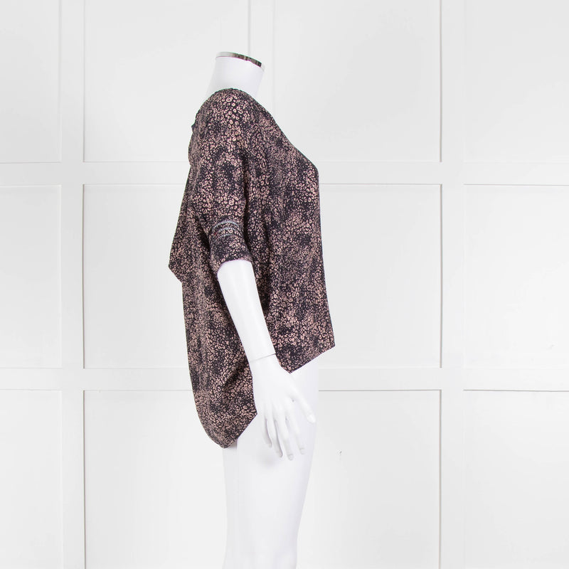 Pyrus Navy Peach Print Oversized Silk Sleeveless Top