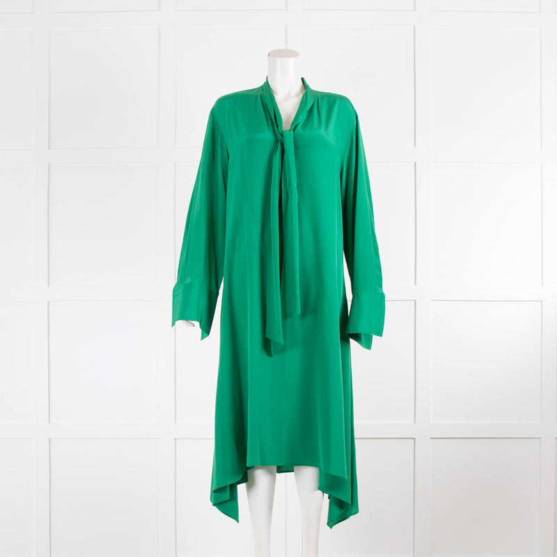 Joseph Green Silk Shirt Dress with Tie Neck