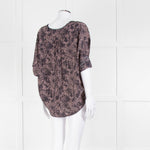 Pyrus Navy Peach Print Oversized Silk Sleeveless Top
