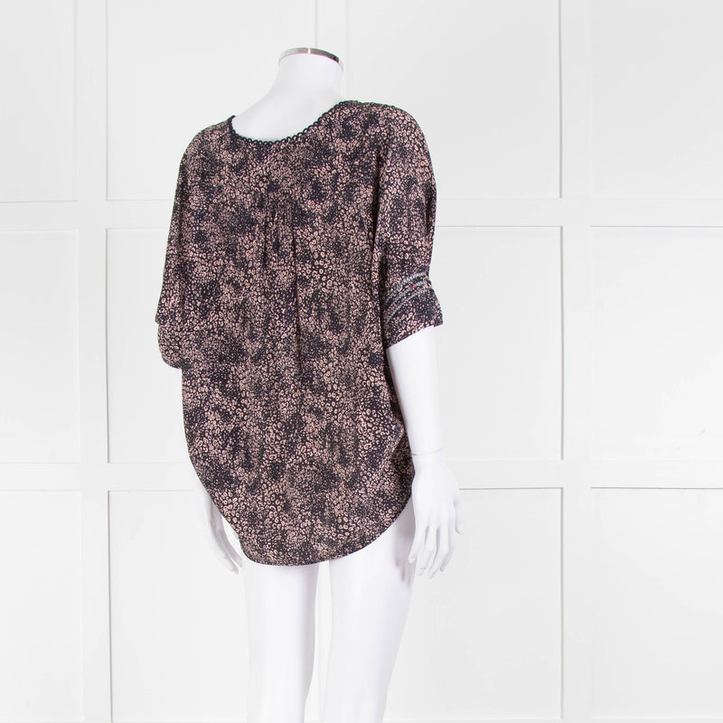Pyrus Navy Peach Print Oversized Silk Sleeveless Top