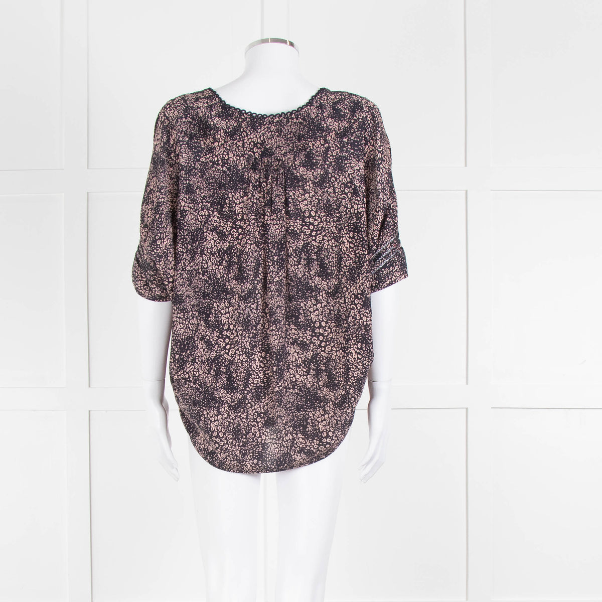 Pyrus Navy Peach Print Oversized Silk Sleeveless Top