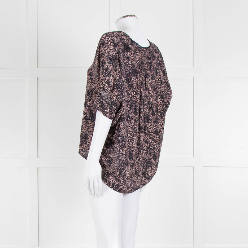 Pyrus Navy Peach Print Oversized Silk Sleeveless Top