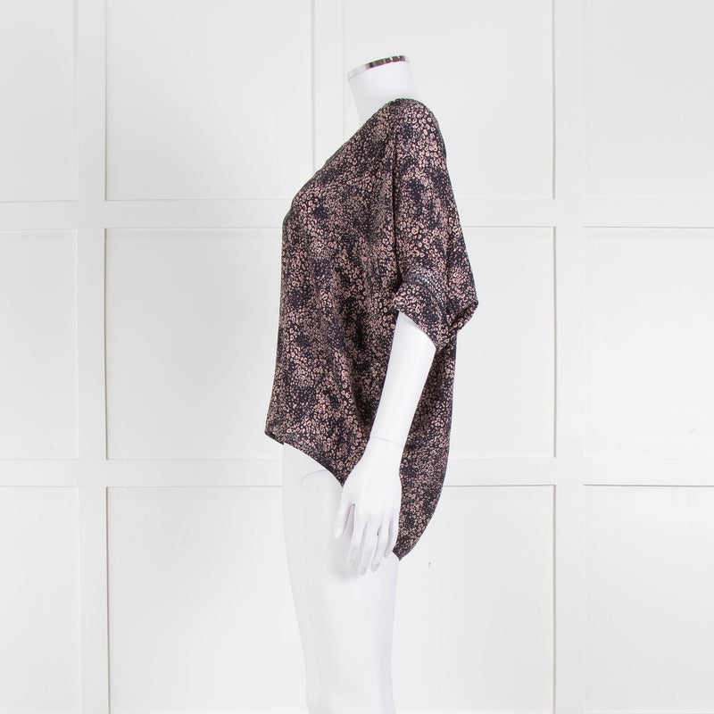 Pyrus Navy Peach Print Oversized Silk Sleeveless Top