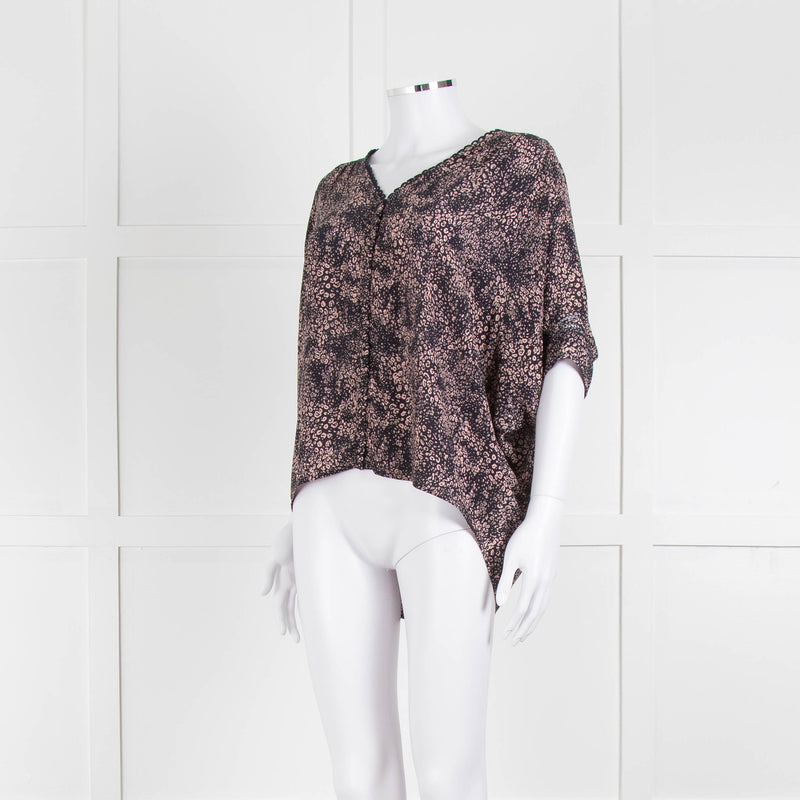 Pyrus Navy Peach Print Oversized Silk Sleeveless Top