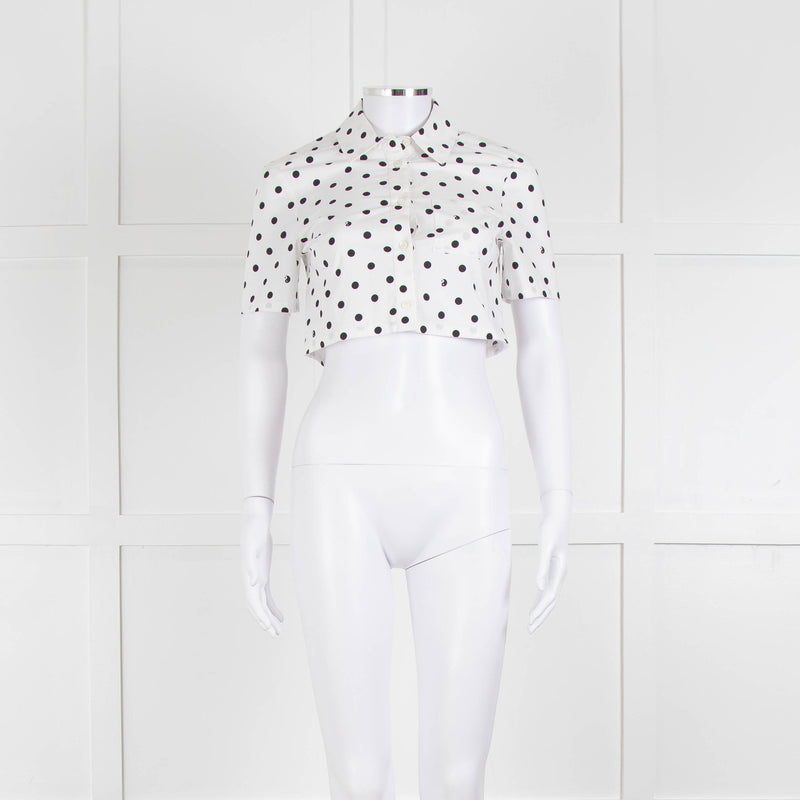 Staud White Black Polka Dot Cropped Shirt
