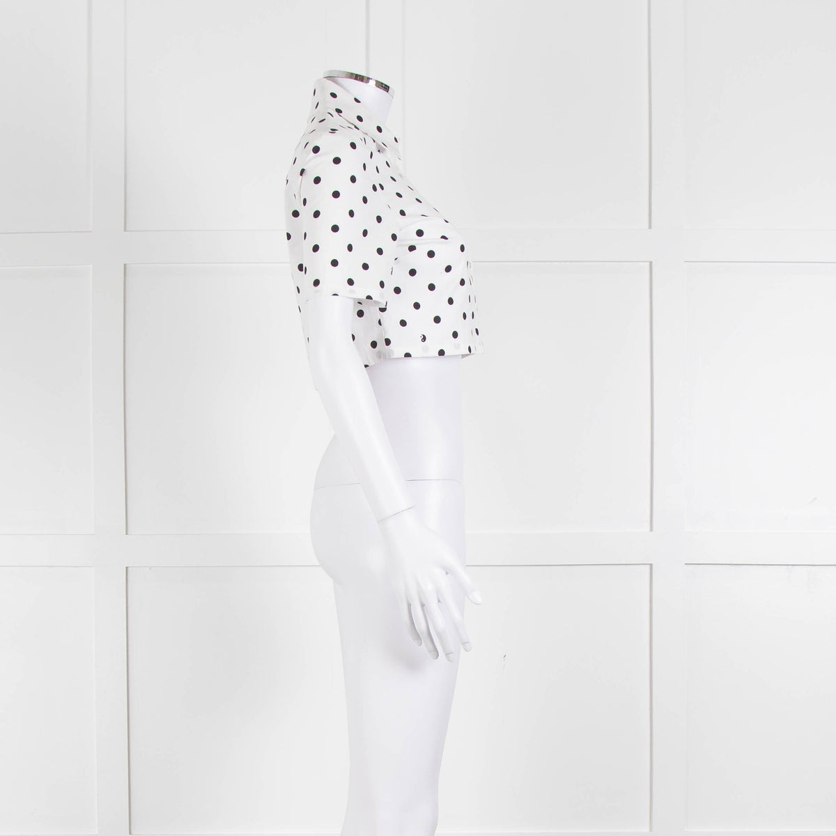 Staud White Black Polka Dot Cropped Shirt