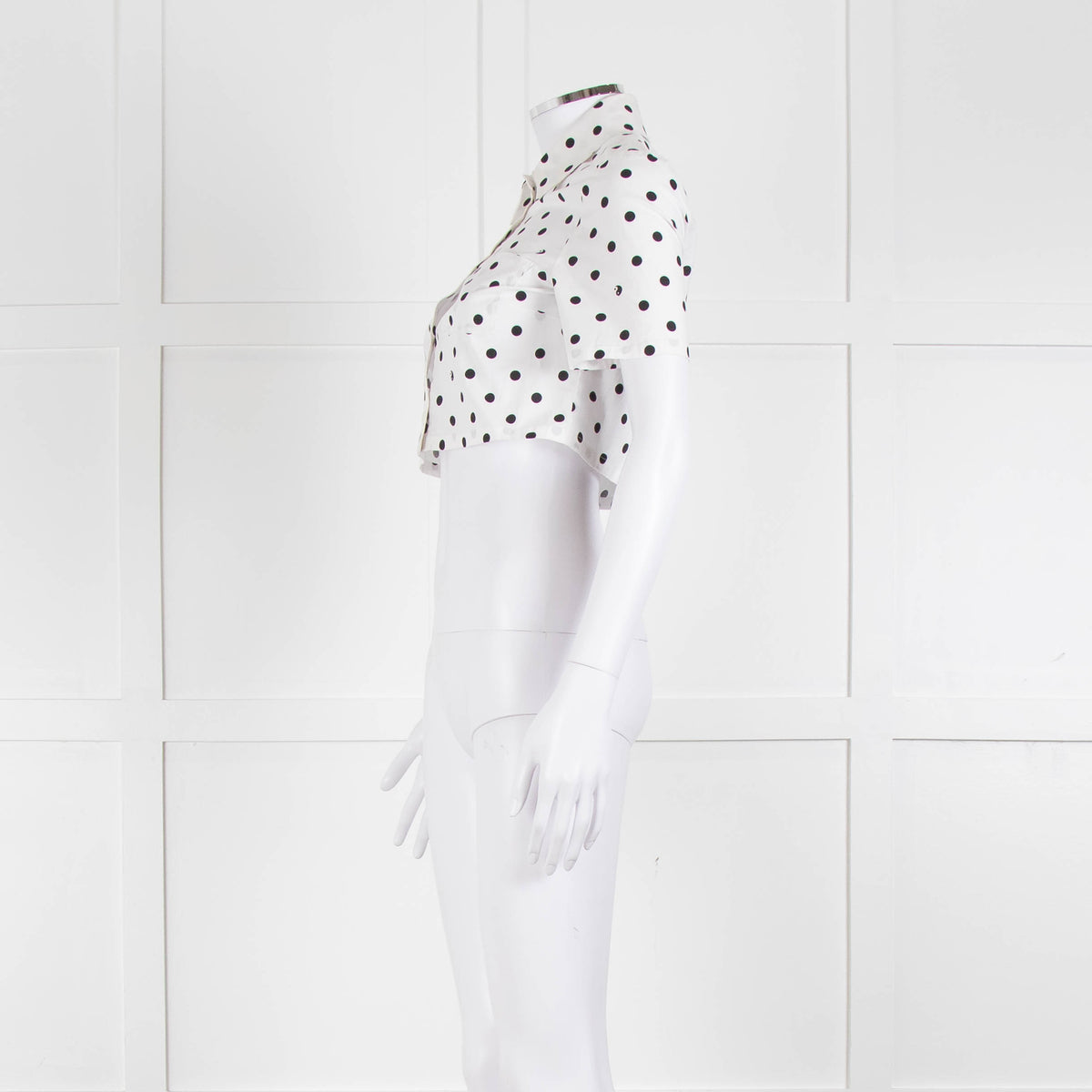 Staud White Black Polka Dot Cropped Shirt