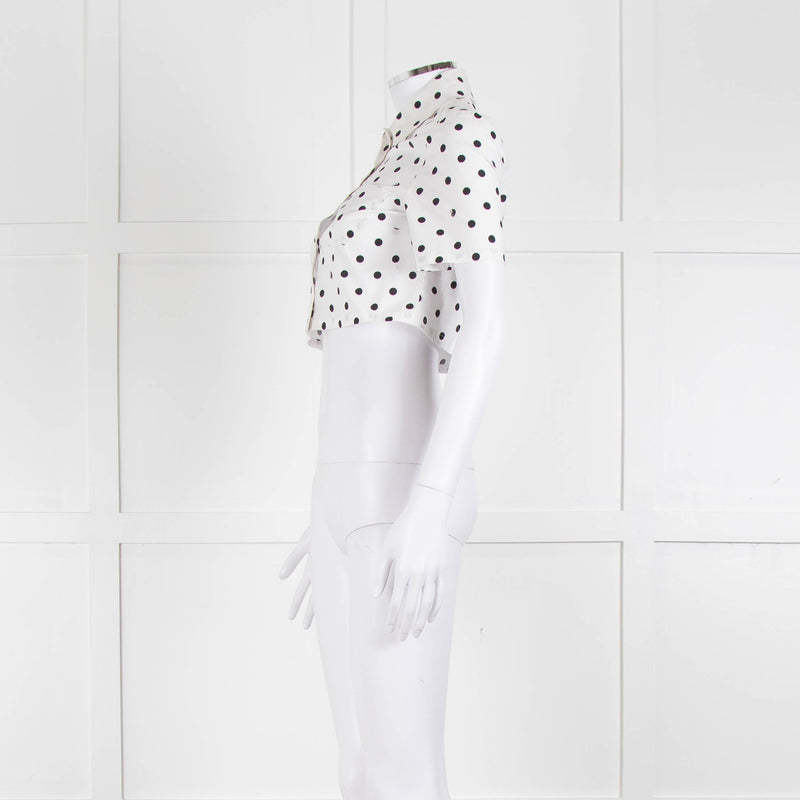 Staud White Black Polka Dot Cropped Shirt