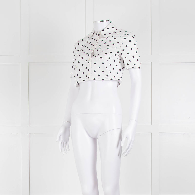 Staud White Black Polka Dot Cropped Shirt