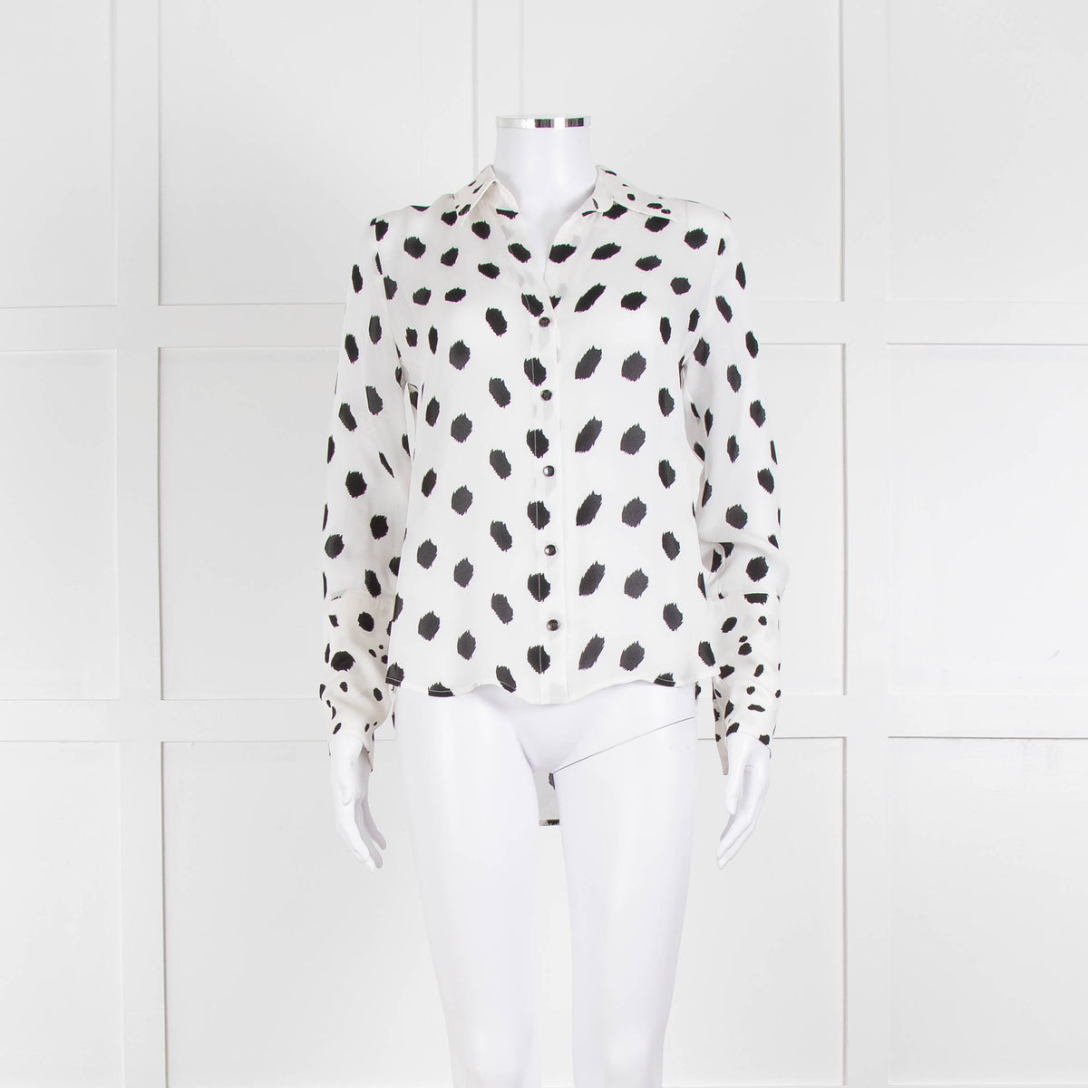 L'Agence White Black Large Dot Silk Blouse