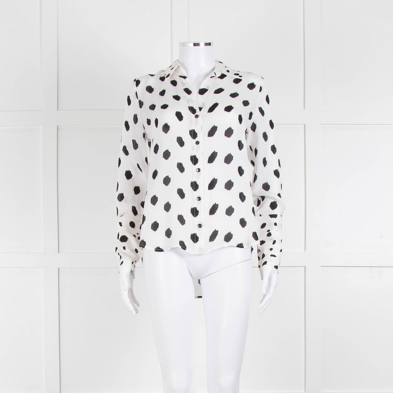 L'Agence White Black Large Dot Silk Blouse