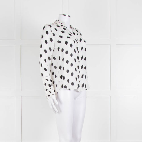 L'Agence White Black Large Dot Silk Blouse