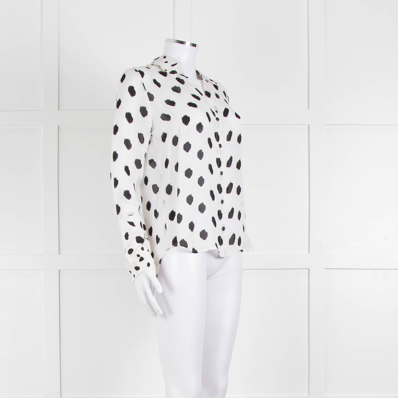L'Agence White Black Large Dot Silk Blouse