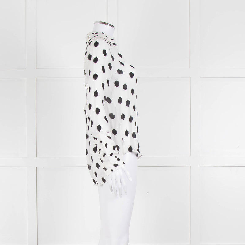 L'Agence White Black Large Dot Silk Blouse