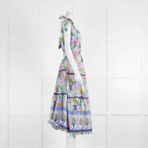 Emily Lovelock Floral Print Tie Shoulder Midi Dress