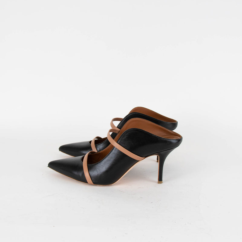 Malone Souliers Maureen Black Brown Detail Leather Heel Shoes