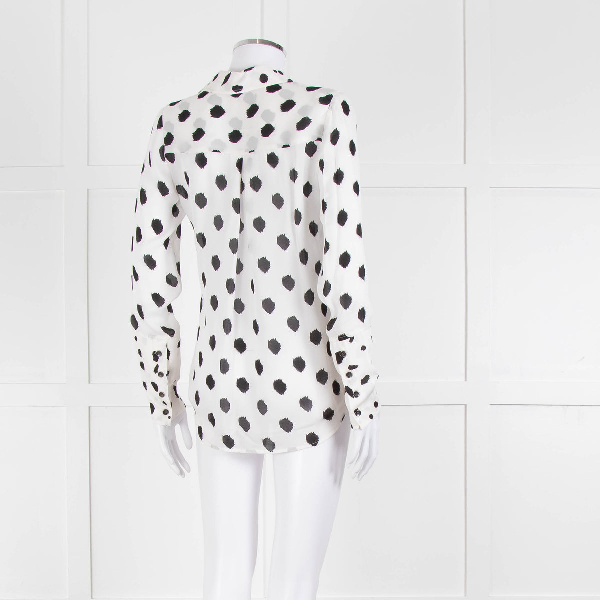 L'Agence White Black Large Dot Silk Blouse