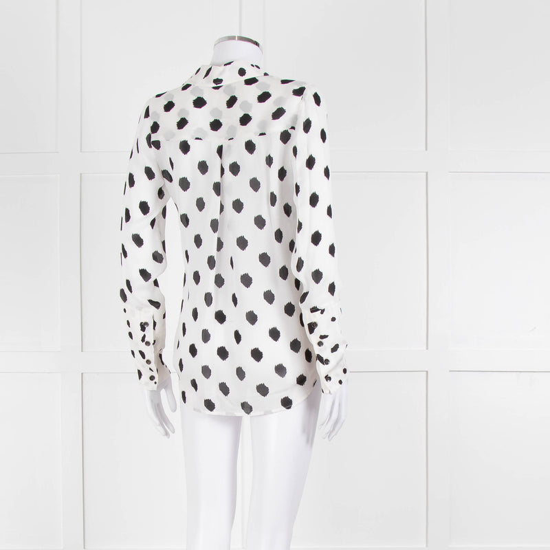 L'Agence White Black Large Dot Silk Blouse