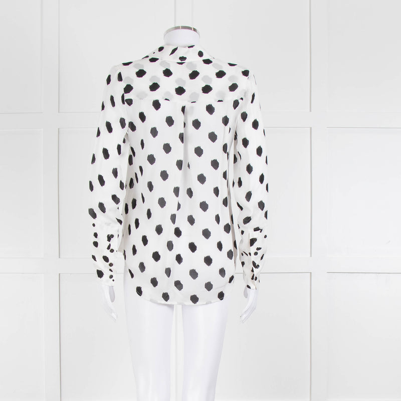 L'Agence White Black Large Dot Silk Blouse