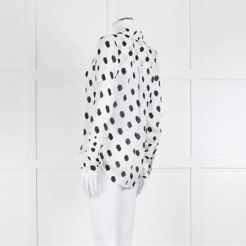 L'Agence White Black Large Dot Silk Blouse