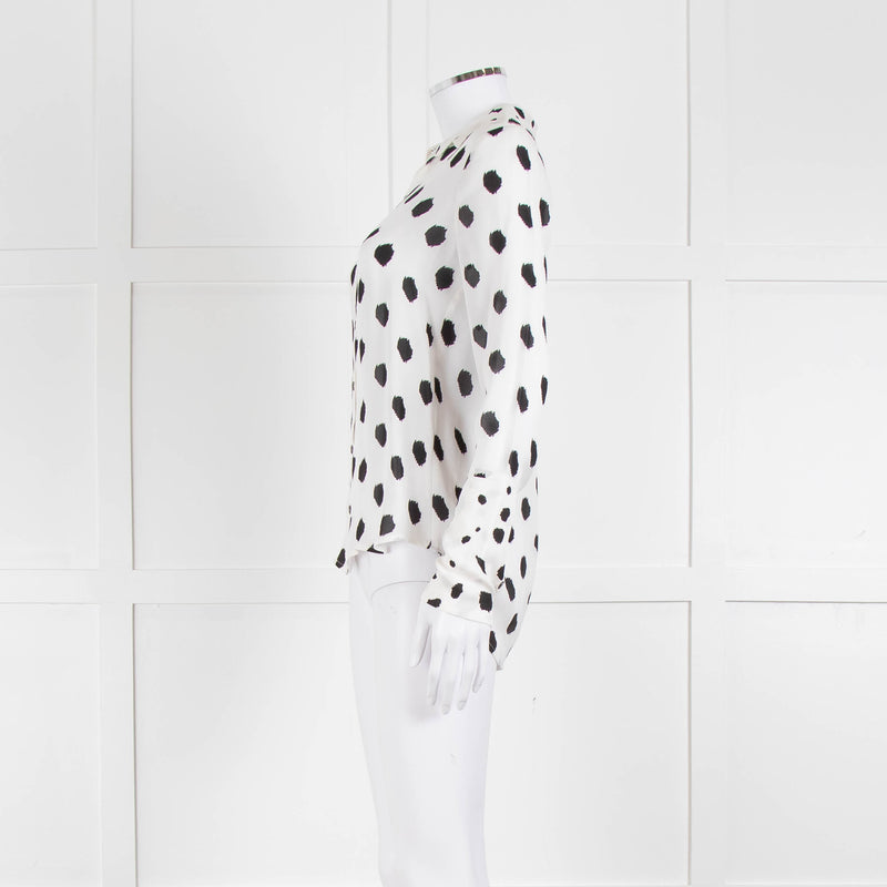 L'Agence White Black Large Dot Silk Blouse