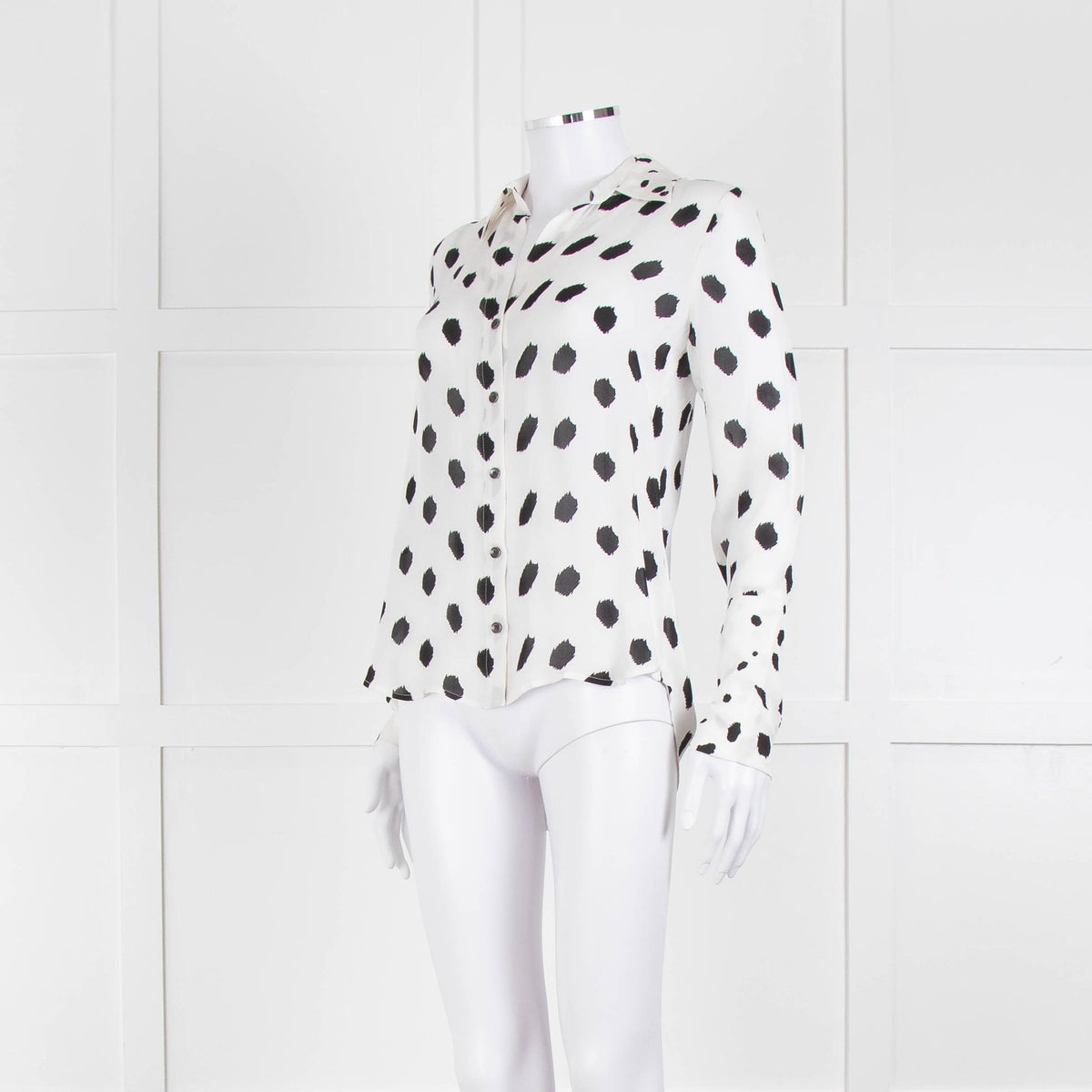 L'Agence White Black Large Dot Silk Blouse