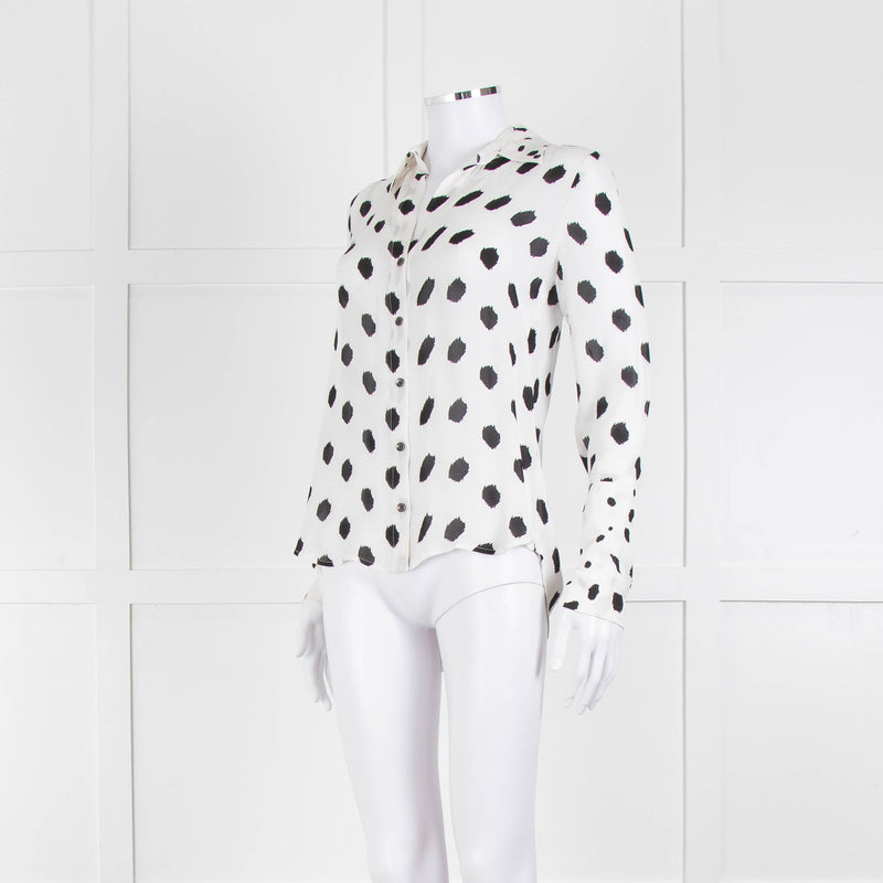 L'Agence White Black Large Dot Silk Blouse