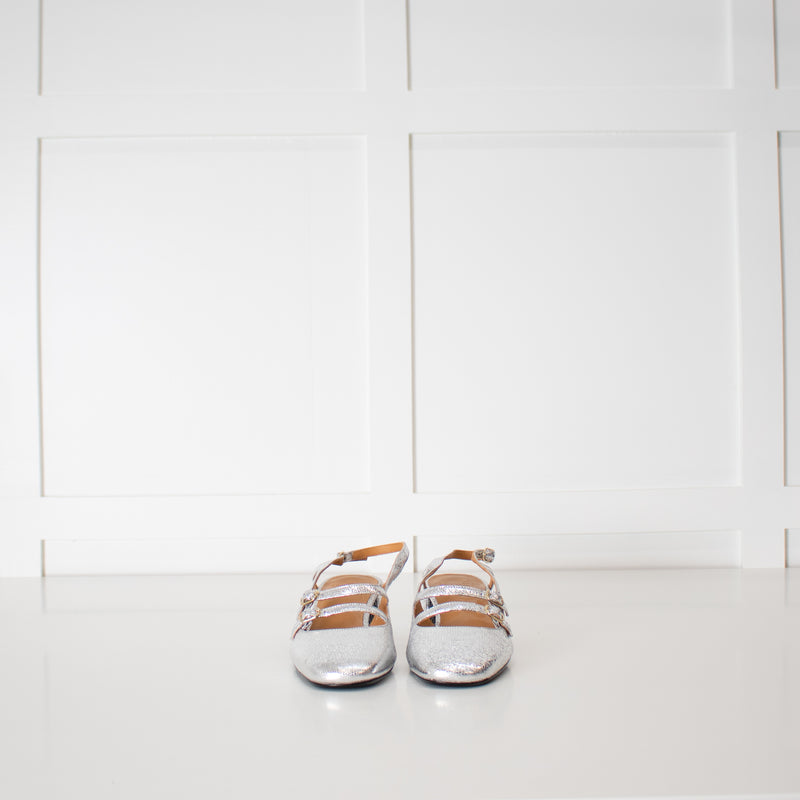 Les Souliers Sezane Silver Slingback Shoes