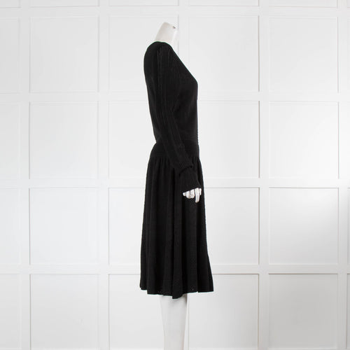 Temperley Black Knitted Long Sleeve V Neck Dress