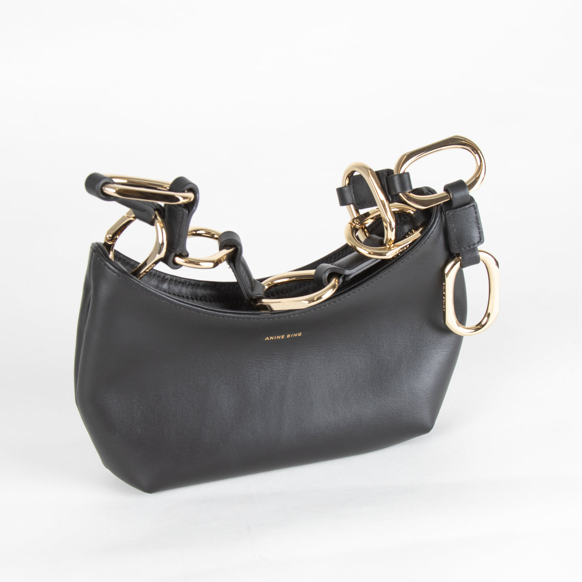 Anine Bing Black Mini Jody Bag With Gold Link Chain