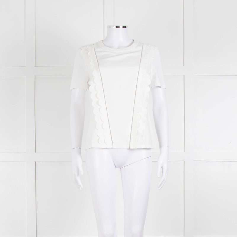 Claudie Pierlot White Scallop Front Detail Short Sleeve Top
