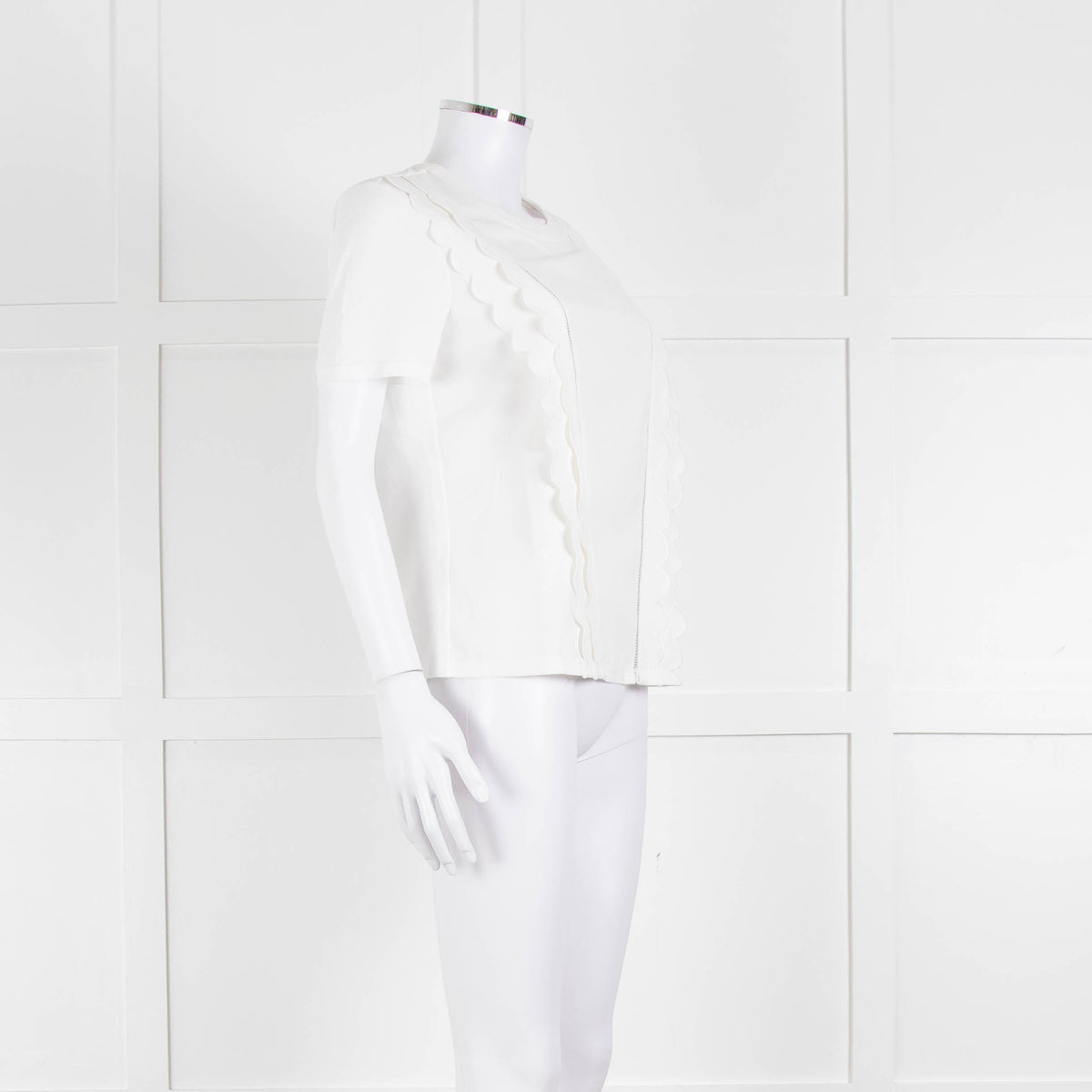 Claudie Pierlot White Scallop Front Detail Short Sleeve Top