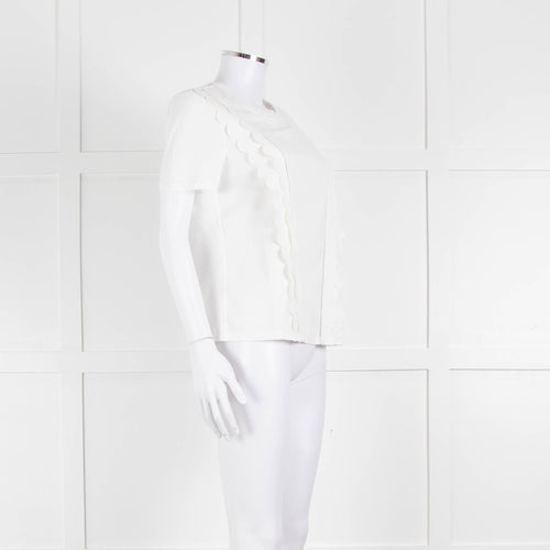 Claudie Pierlot White Scallop Front Detail Short Sleeve Top