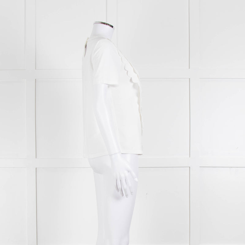 Claudie Pierlot White Scallop Front Detail Short Sleeve Top