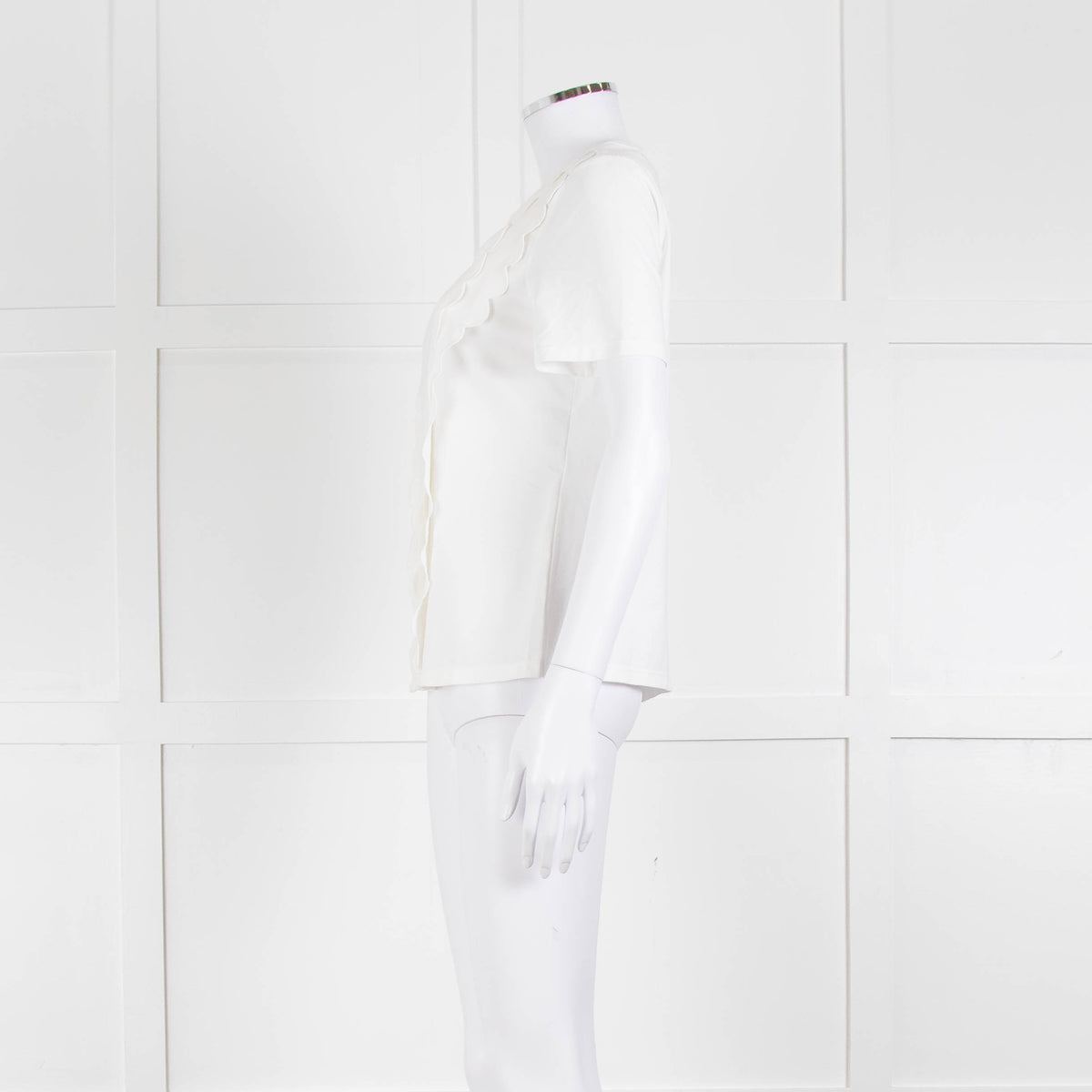 Claudie Pierlot White Scallop Front Detail Short Sleeve Top
