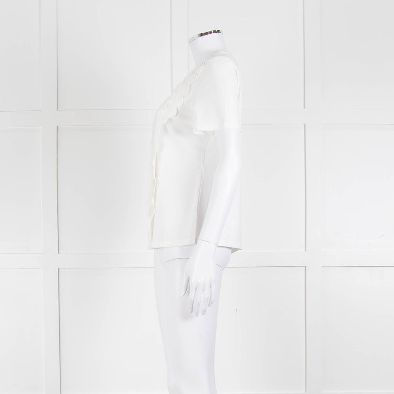 Claudie Pierlot White Scallop Front Detail Short Sleeve Top