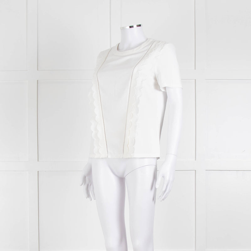 Claudie Pierlot White Scallop Front Detail Short Sleeve Top