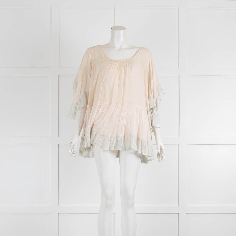Mes Desmoiselles Pale Peach Tiered Wide Neck Top