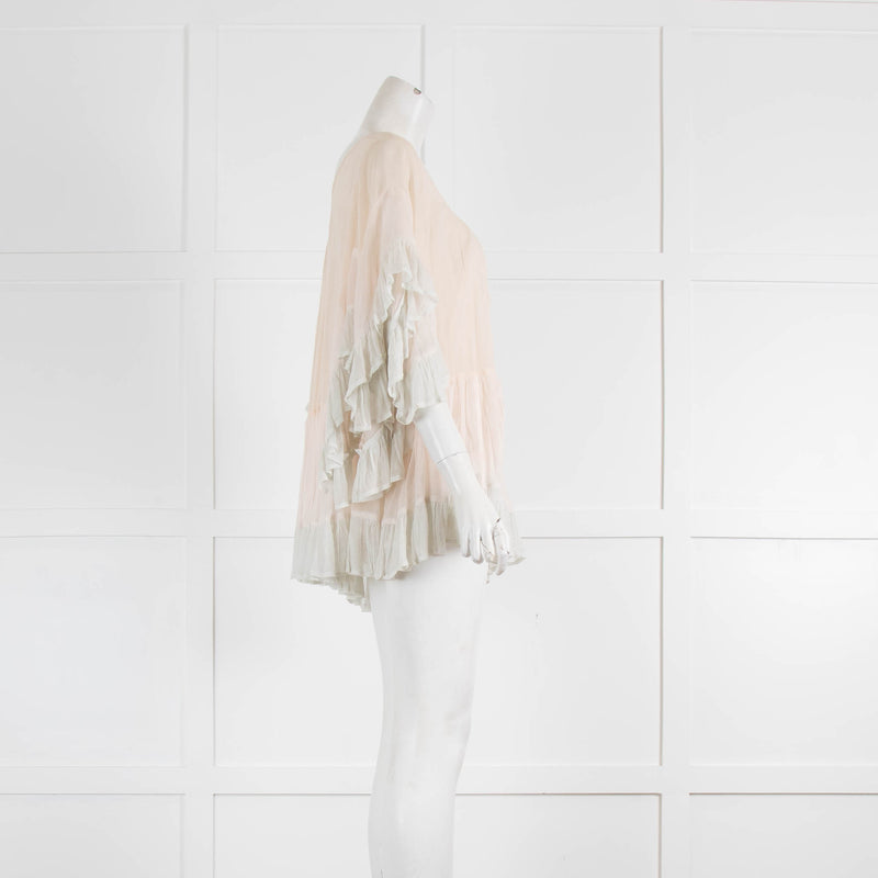 Mes Desmoiselles Pale Peach Tiered Wide Neck Top