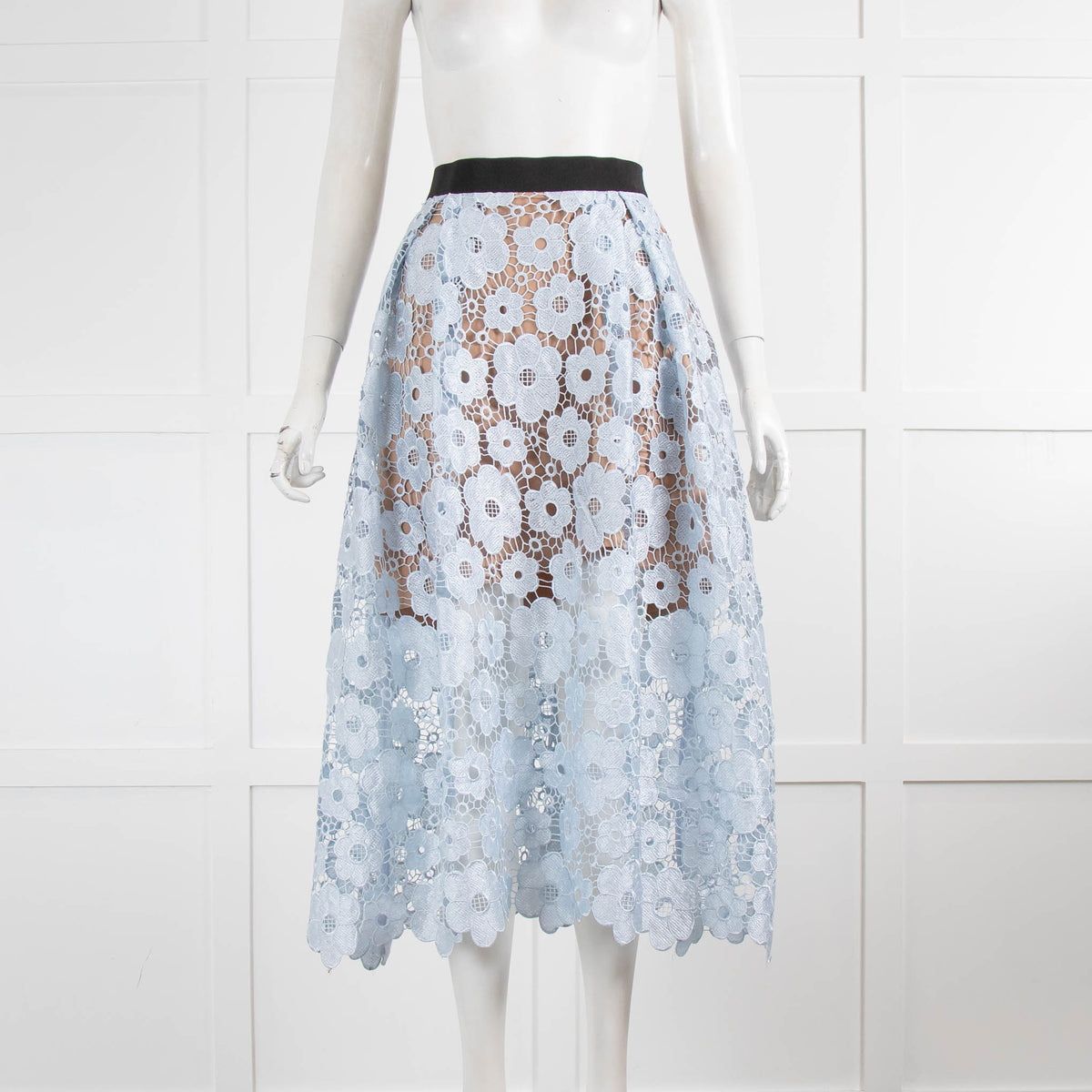 Self Portrait Pale Blue Lace Midi Skirt