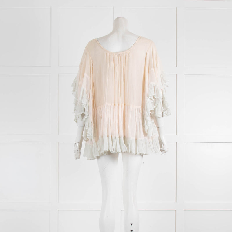 Mes Desmoiselles Pale Peach Tiered Wide Neck Top