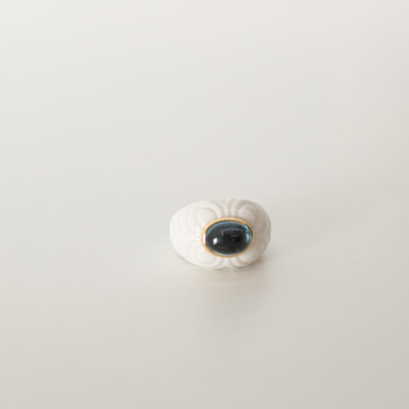 Bvlgari Chandra White Ceramic 18ct Yellow Gold Blue Topaz Ring