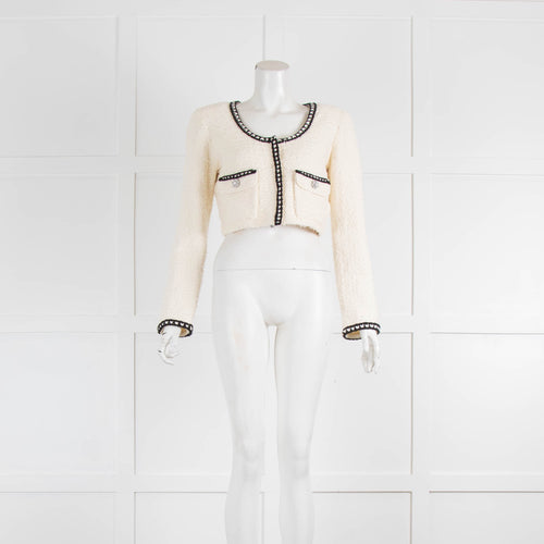 Self Portrait Cream Boucle Jacket With Pearl Button
